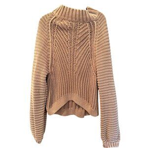 Free People Beige Knit Textured Cotton Sweater Large Womens Relaxed Fit High-Low
